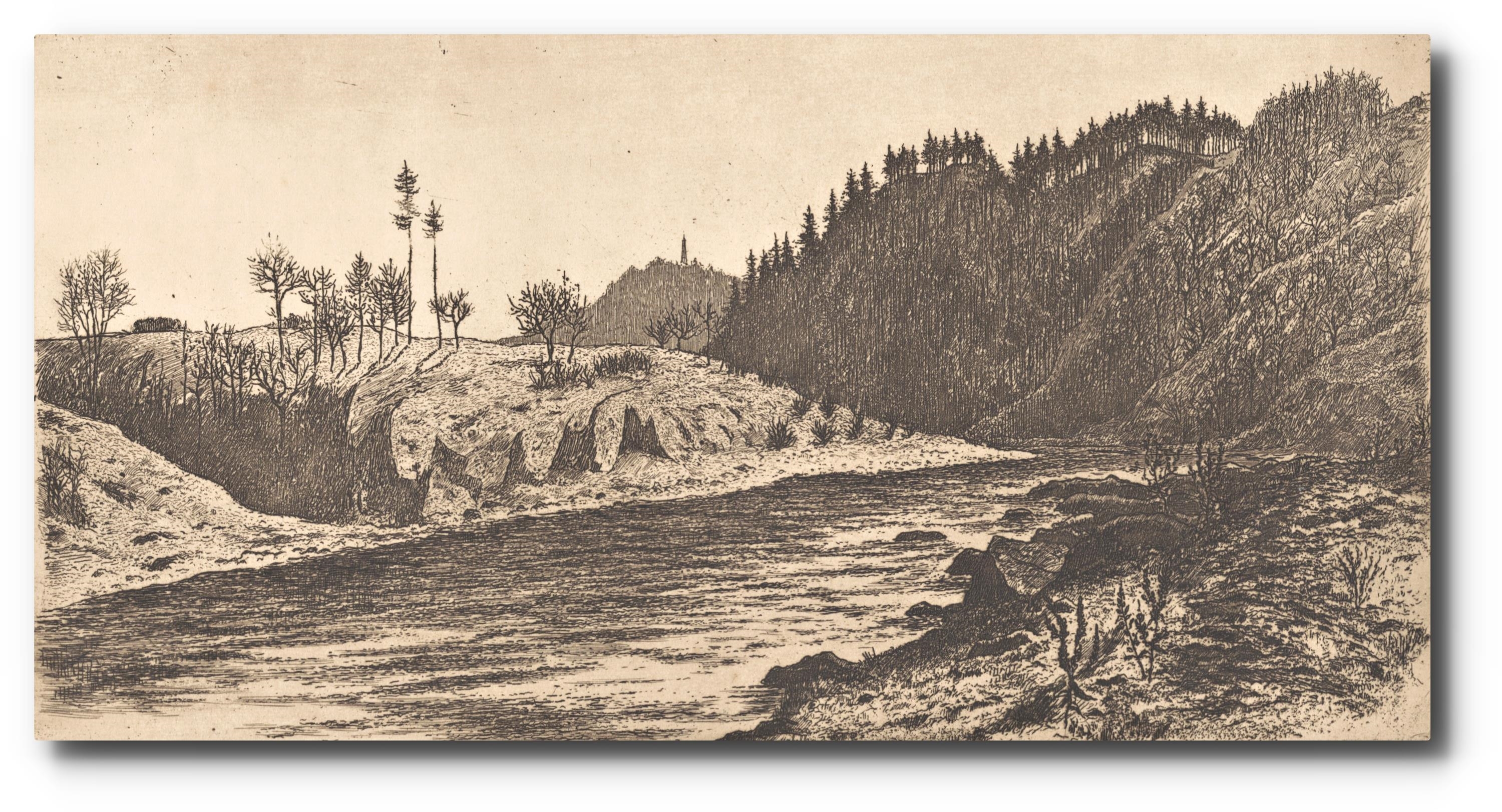 Artwork by Jindřich Mahelka, Pohled na řeku, Made of lithograph