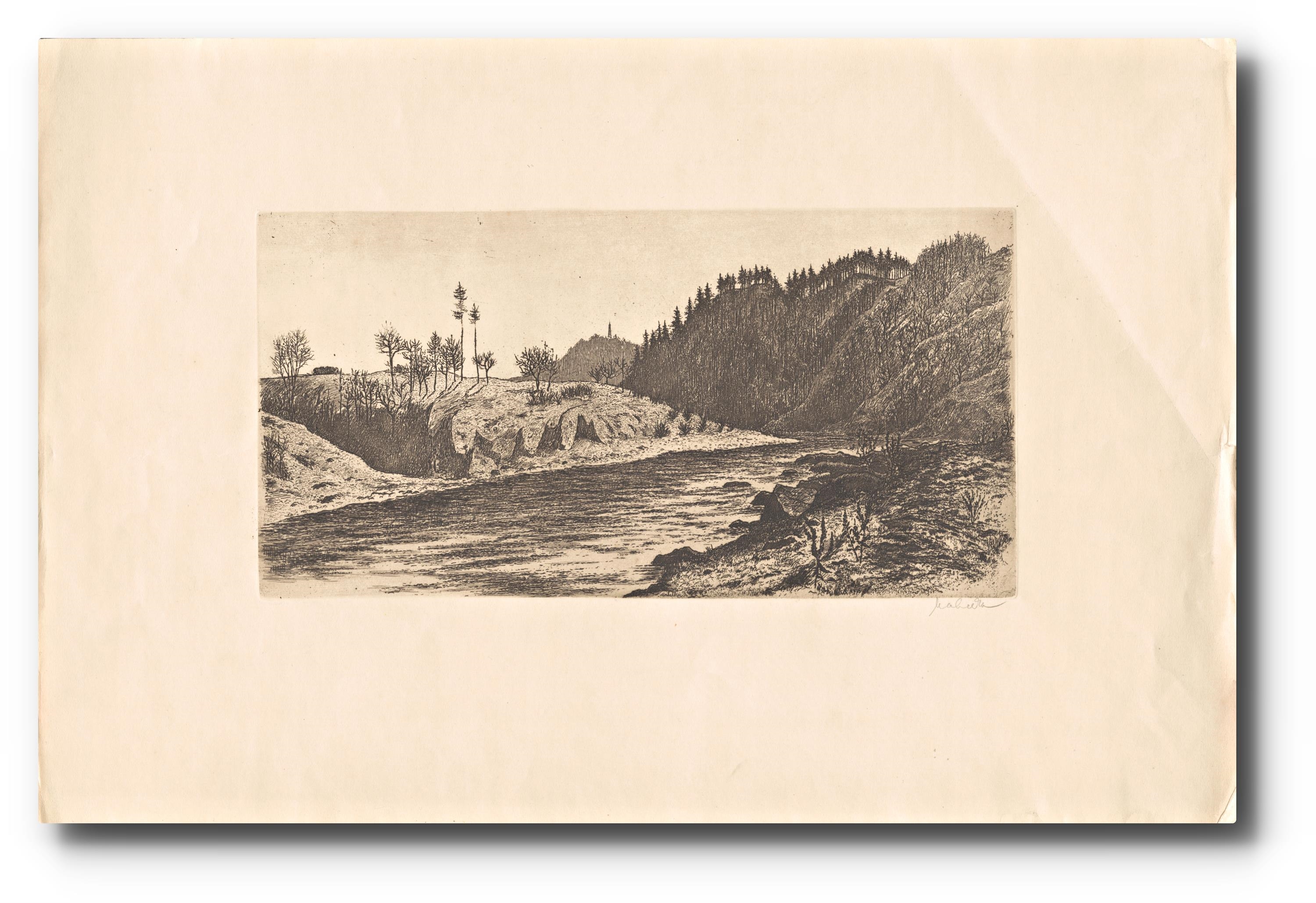 Artwork by Jindřich Mahelka, Pohled na řeku, Made of lithograph