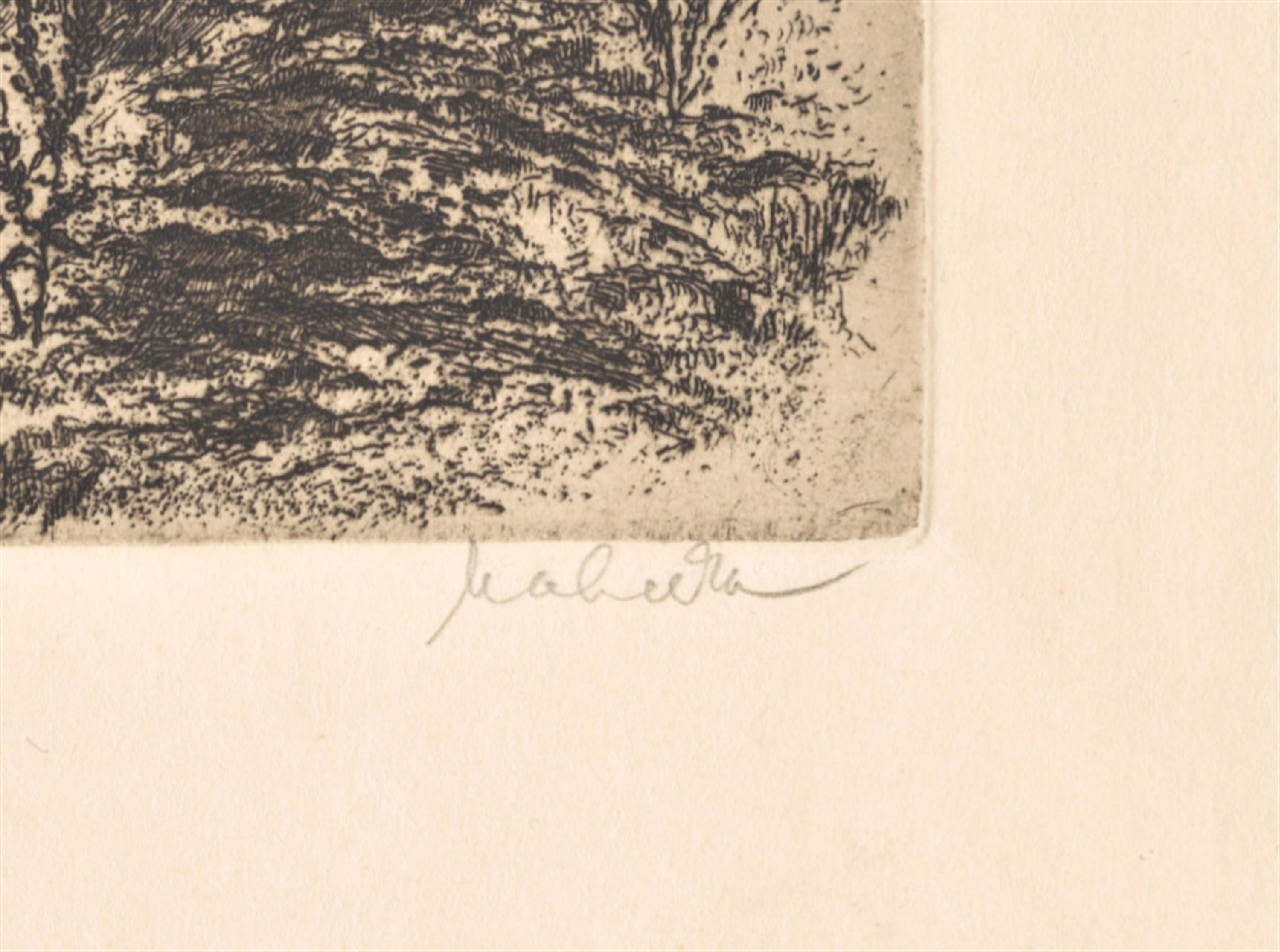 Artwork by Jindřich Mahelka, Pohled na řeku, Made of lithograph