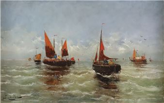 Fischerboote im Meer - J. Claiton