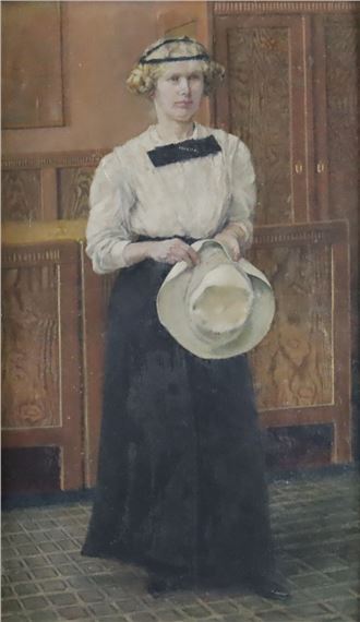 Junge Frau vor Schlafzimmerinterieur by Jaroslav Štochl, 1912