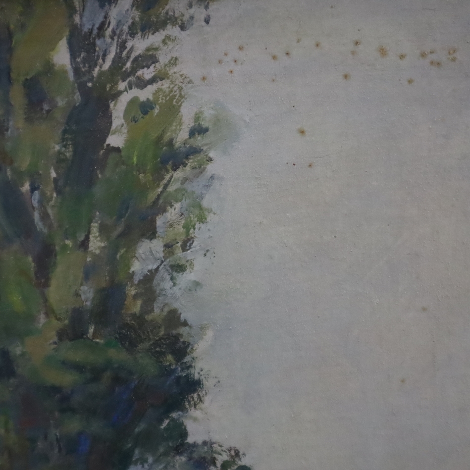 Artwork by Jaroslav Štochl, Bau der Brücke über die Flussinsel Stvanice in Prag, Made of oil on board