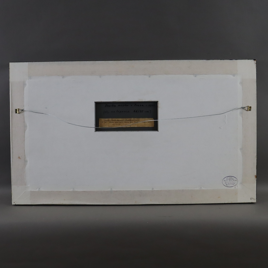 Artwork by Jaroslav Štochl, Bau der Brücke über die Flussinsel Stvanice in Prag, Made of oil on board