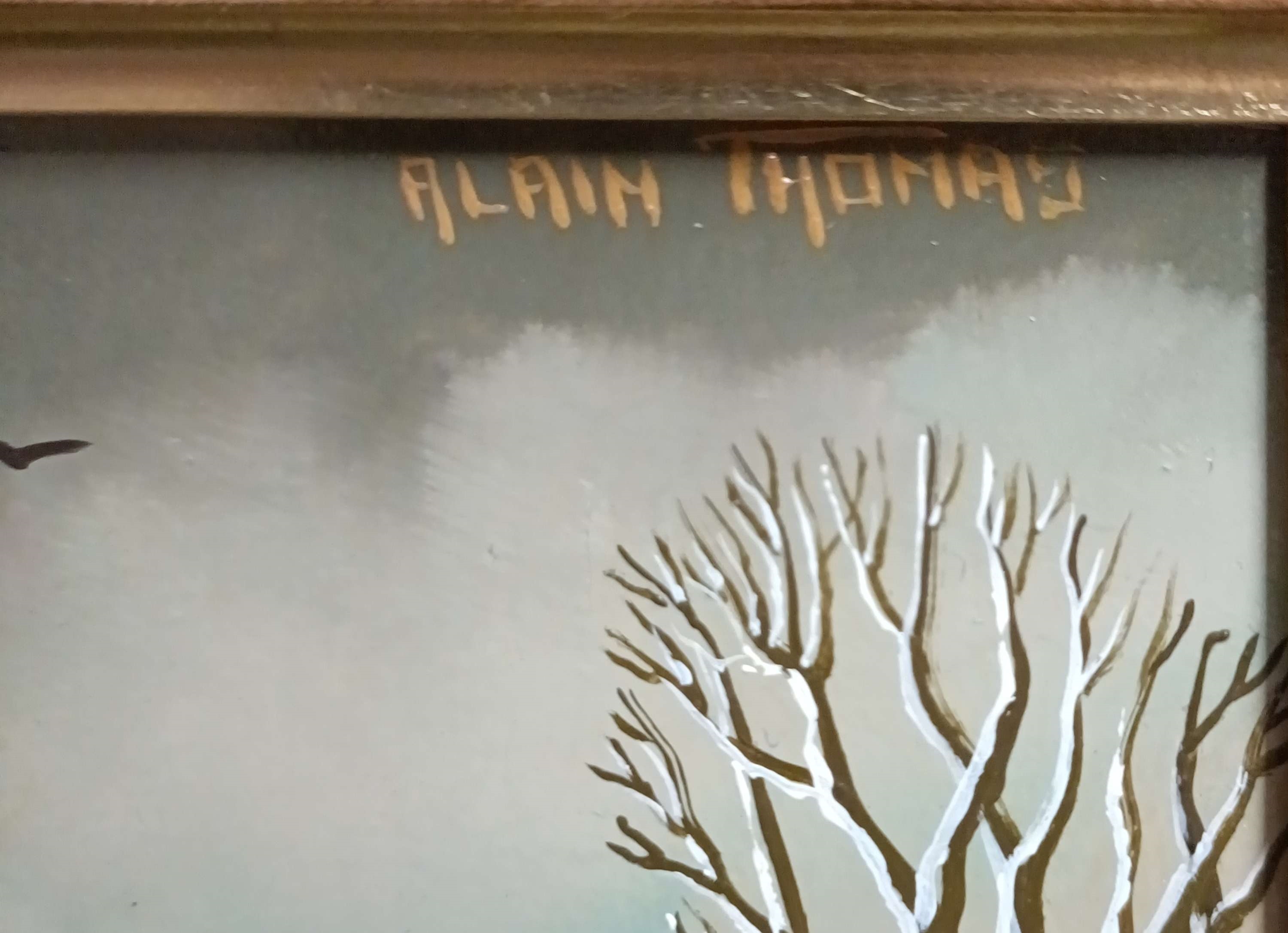 Artwork by Alain Thomas, Paysage invernal au pont, Made of Acrylic On Panel