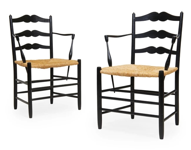 Artwork by Edward Gardiner, Five 'Pass' chairs, Made of Ebonised Ash, Rush Seats