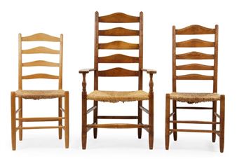 Ladderback armchair and two ladderback side chairs - Edward Gardiner