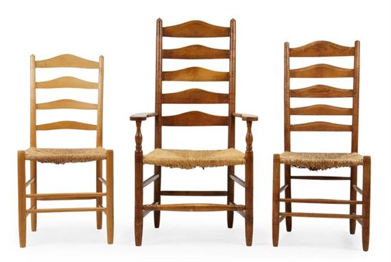 Ladderback armchair and two ladderback side chairs