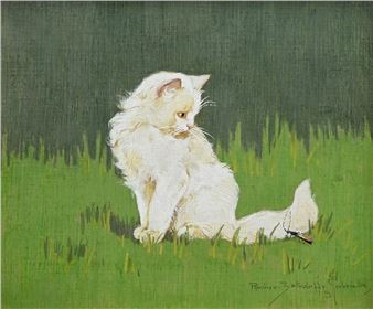 Cat with Beetle - Gabriella Rainer Istvanffy