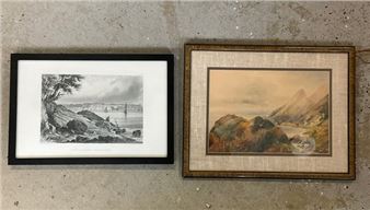 Capt. Eastman Engraving & Coastal Watercolor - Hudson