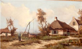 DUTCH SCENE WITH COTTAGE AND WELL - J. van Dommelen