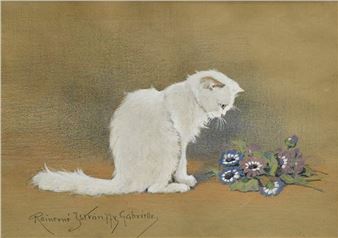 Cat with Anemones - Gabriella Rainer Istvanffy