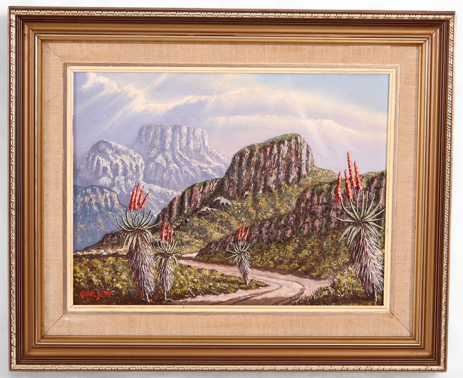 Artwork by Charles Kemp, ALOES ALONG A MOUNTAIN PASS, Made of Oil On Canvas On Board