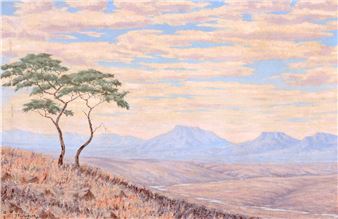 VIEW OVER A RIVER IN A VALLEY WITH MOUNTAINS BEYOND - Johan Grobler