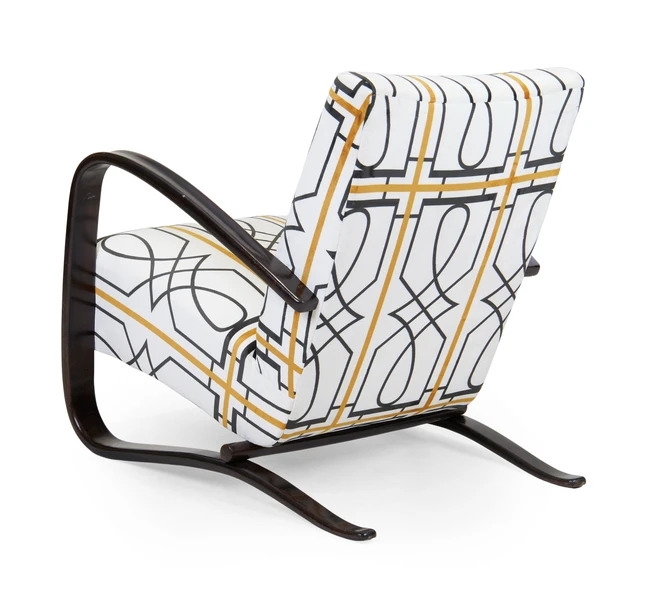 Artwork by Jindrich Halabala, Model 'H269' armchair, Made of Stained beech, fabric upholstery