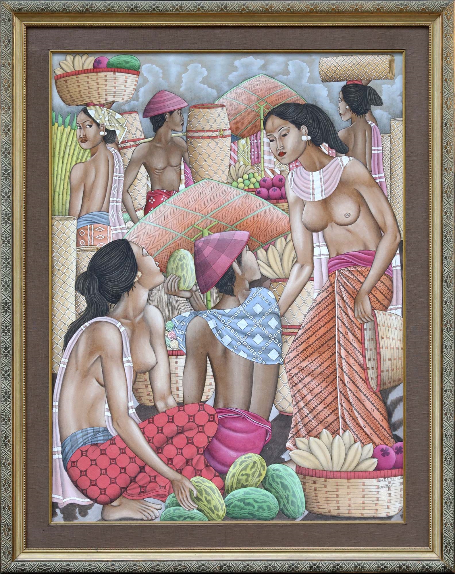 Artwork by Dewa Putu Bedil, Fruit Market (Pasar Buah, Made of Acrylic On Canvas