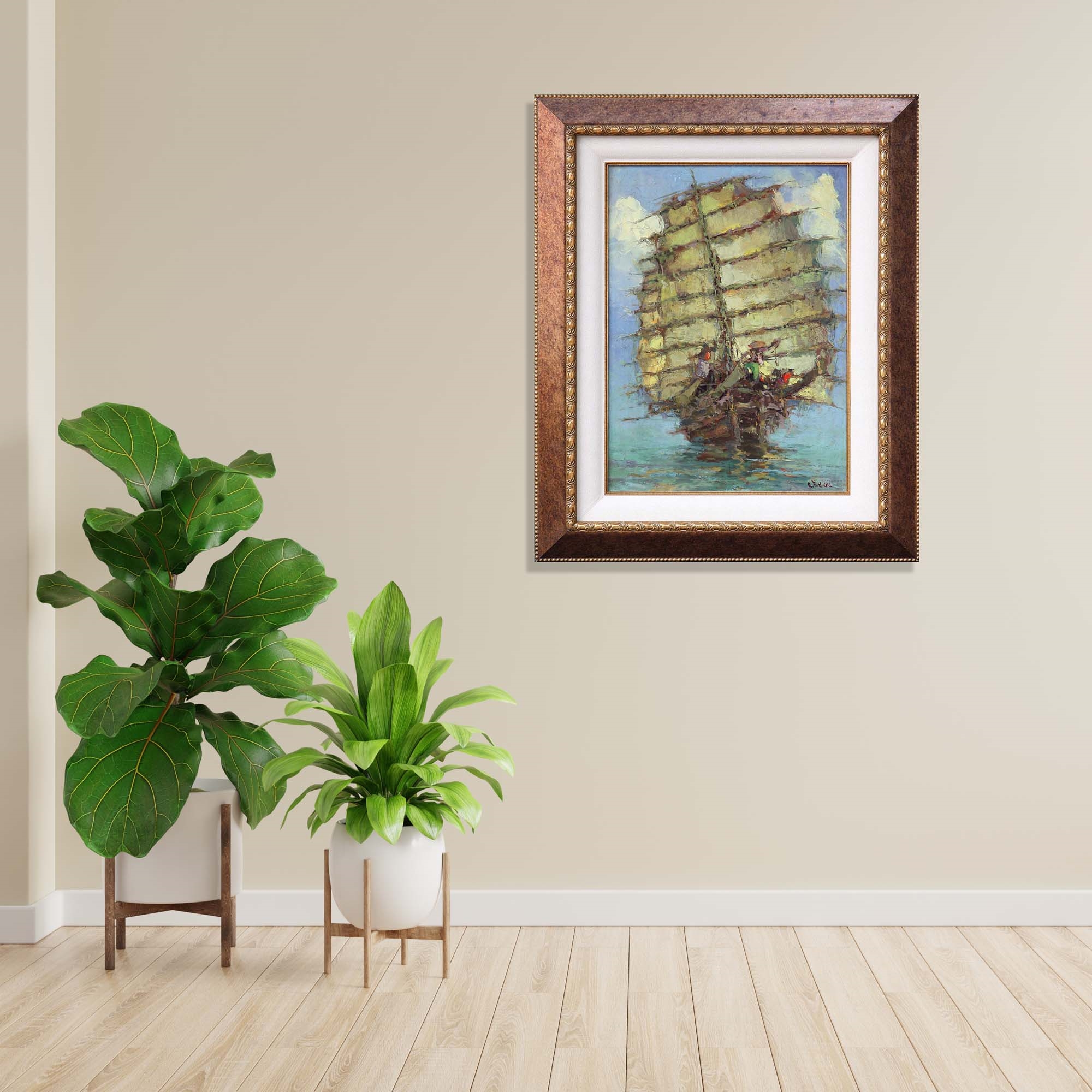 Artwork by Lucien Frits Ohl, Sailing Ship (Kapal Layar, Made of Oil On Board
