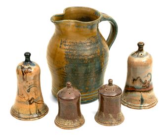Studio Pottery Pitcher And Four Shakers - John Glick