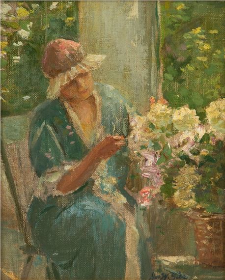 Woman Tending Flowers by Joseph W. Gies