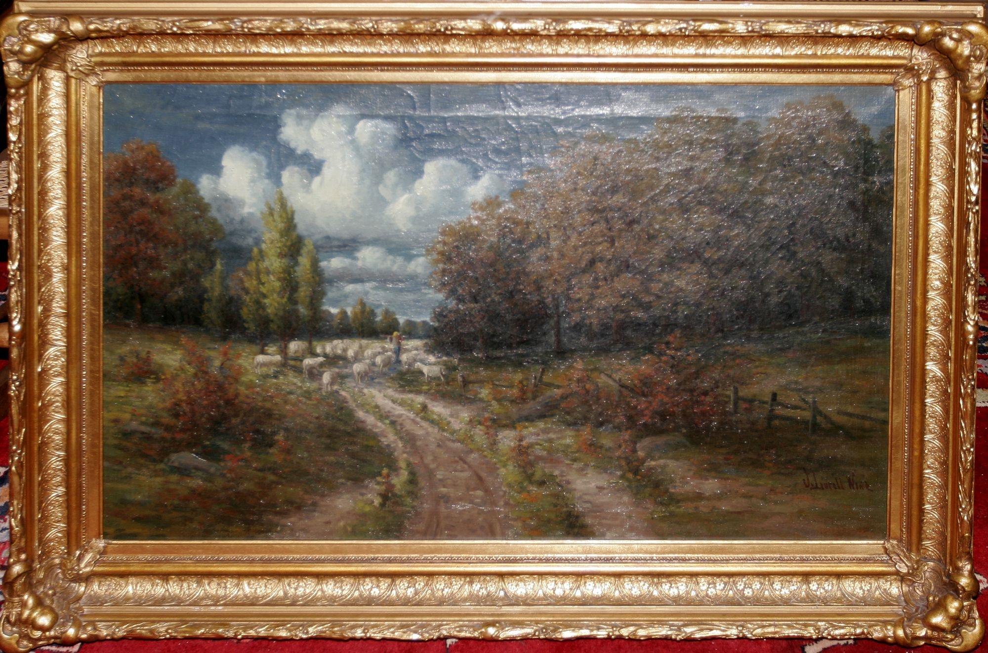 Artwork by J. Lurell Wise, Sheep in Landscape, Made of Oil On Canvas