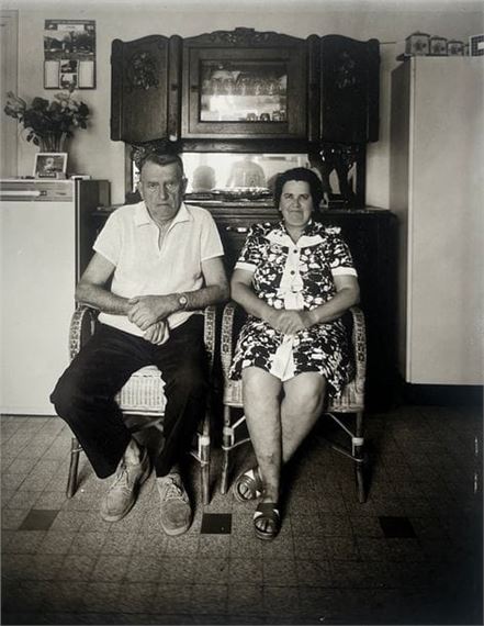Old French couple in their home, working-class world, c. 1980 by Michel Cabaud, c. 1980