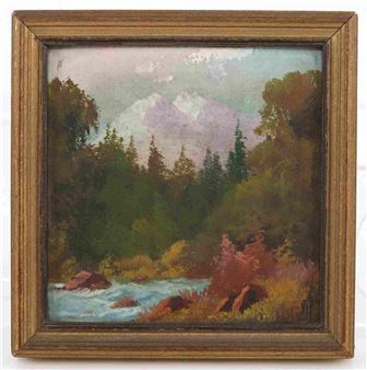 WILLARD J PAGE MINIATURE PAINTING FOREST & CREEK - Willard Page