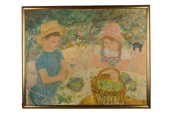 Artwork by Jocelyne Seguin, La Corvee de Petits Pois, Made of Oil On Canvas