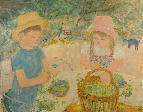 Artwork by Jocelyne Seguin, La Corvee de Petits Pois, Made of Oil On Canvas