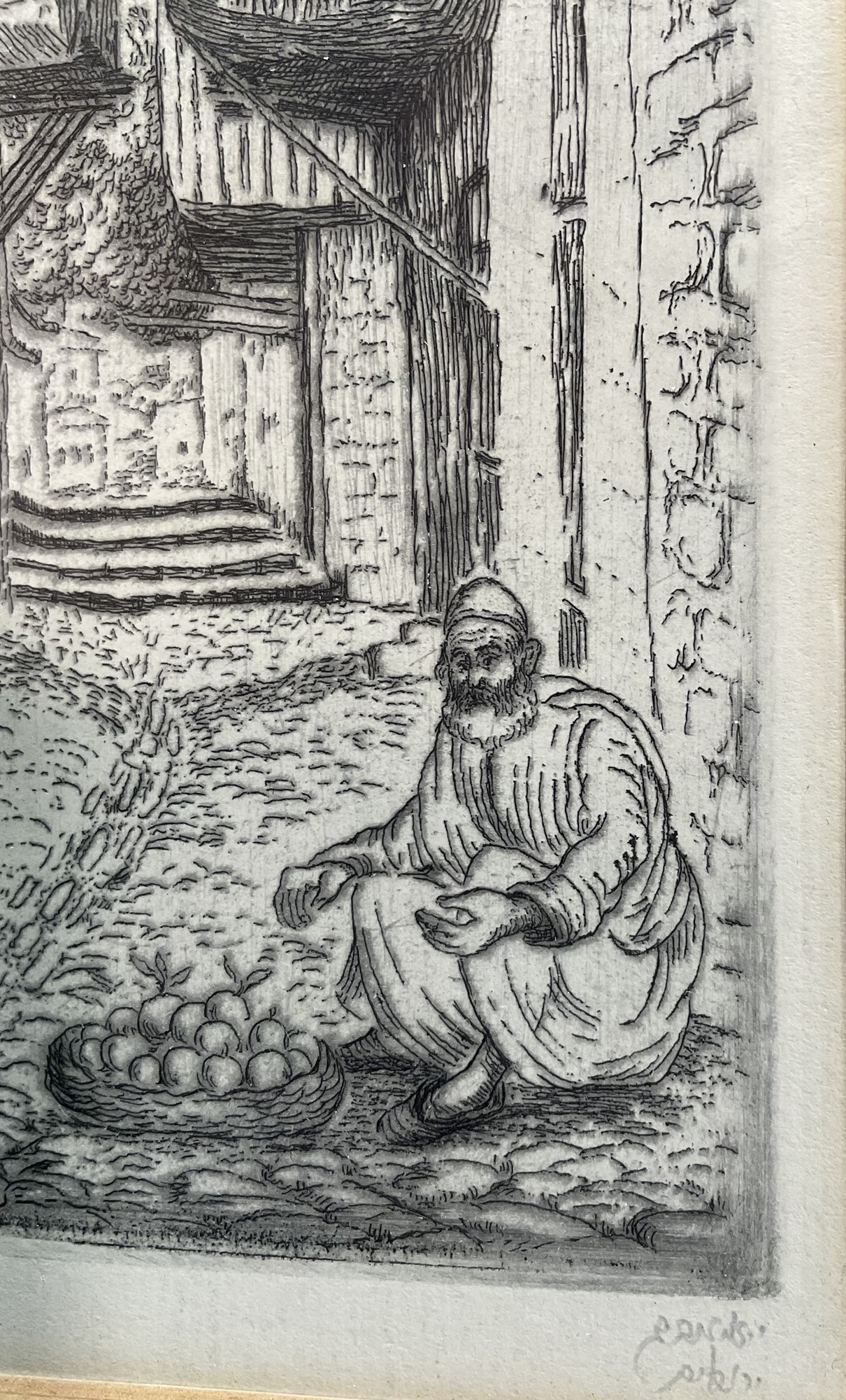 Artwork by Jacob Eisenberg, etching of Jerusalem, Made of Etching