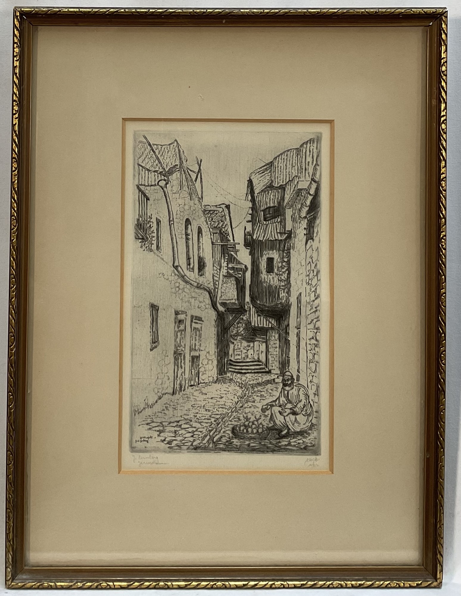 Artwork by Jacob Eisenberg, etching of Jerusalem, Made of Etching