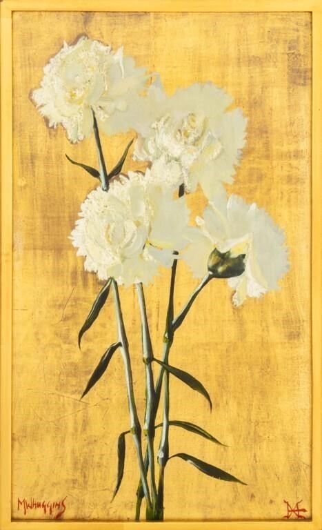 Artwork by M.W. Huggins, Floral Still Life Scene, Made of Oil On Masonite