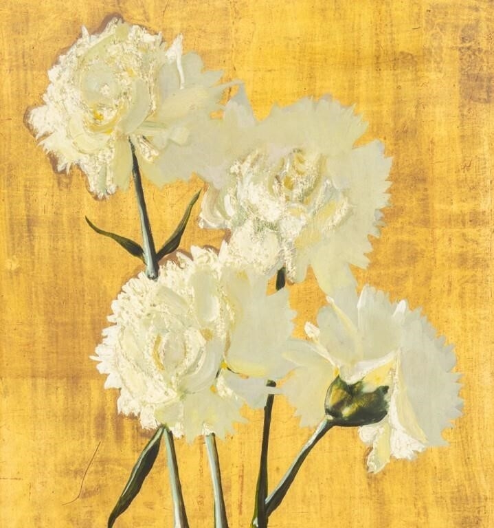 Artwork by M.W. Huggins, Floral Still Life Scene, Made of Oil On Masonite