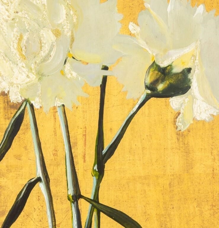 Artwork by M.W. Huggins, Floral Still Life Scene, Made of Oil On Masonite