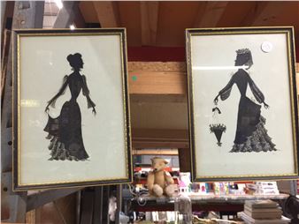 TWO FRAMED HAND PAINTED SILHOUETTES OF LADIES - Pamela Dickerson