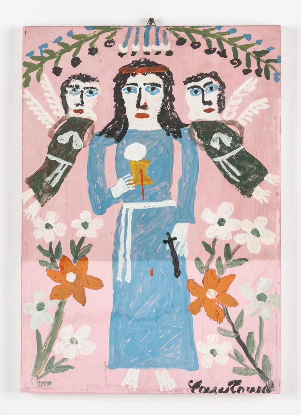 Artwork by Katarzyna Gawlowa, Saint "Barbara" with Angels, Made of Oil Painting On Board