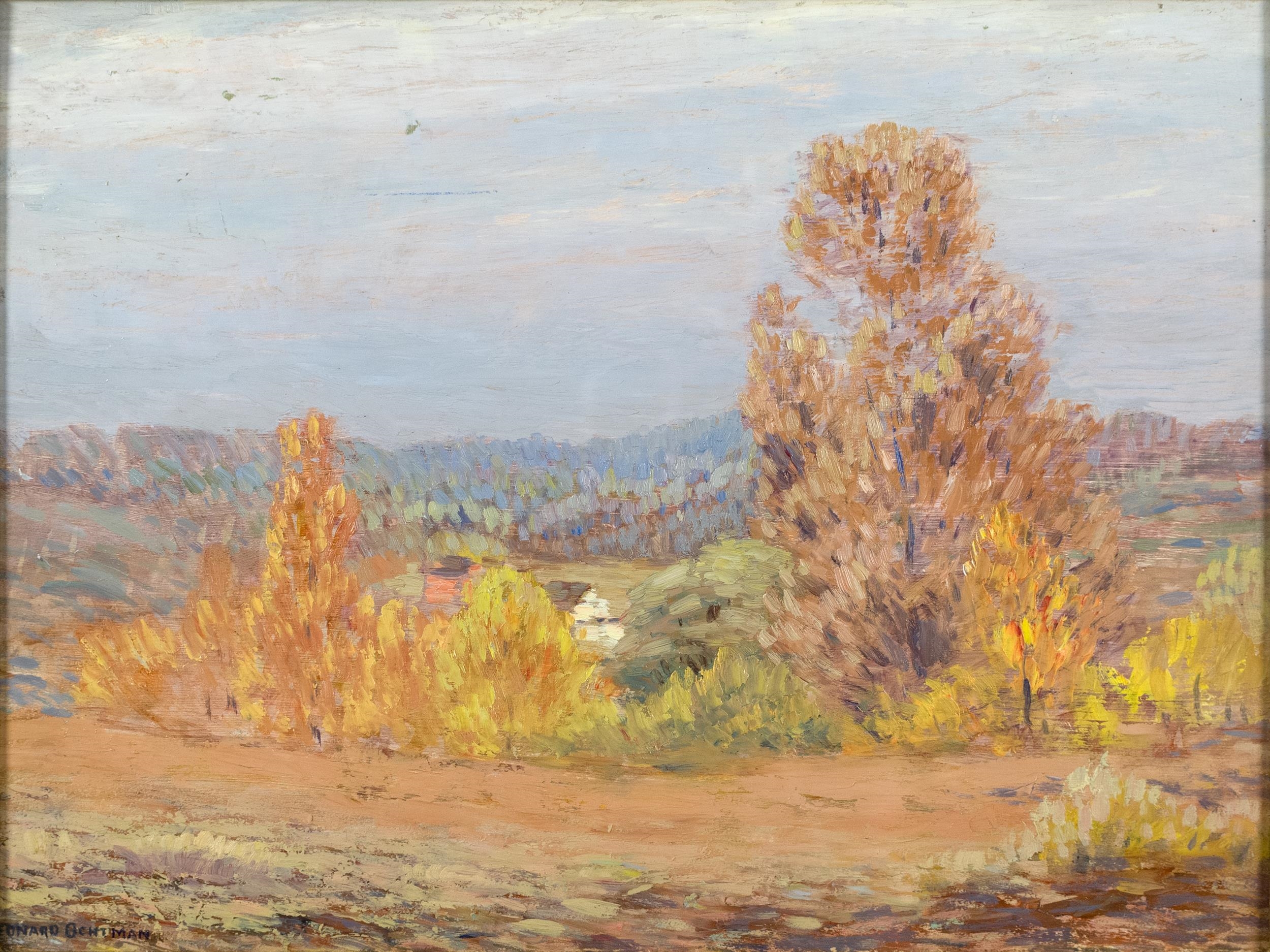 Artwork by Leonard Ochtman, LEONARD OCHTMAN OIL, AUTUMNAL LANDSCAPE, Made of oil on board
