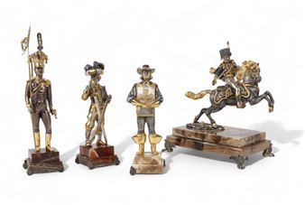 A group of four Giuseppe Vasari parcel gilt and silvered models of soldiers - Giuseppe Vasari