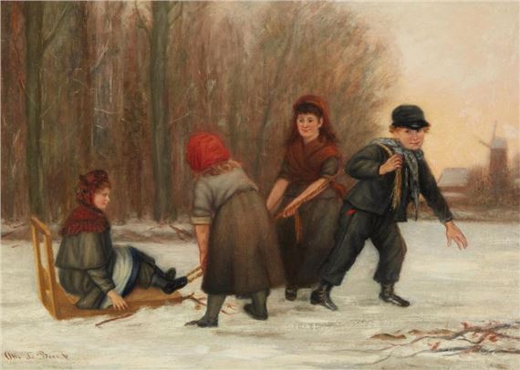 Children playing in the snow by Otto de Boer