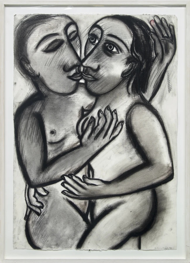 Artwork by Eileen Cooper, The Lovers, Made of Charcoal On Paper