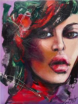 Portrait of a woman with red and purple - Joanne Corno