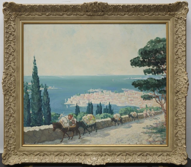 Artwork by Bogomir Bogdanovic, Donkeys on the coast of Dubrovnik, Made of Oil On Canvas