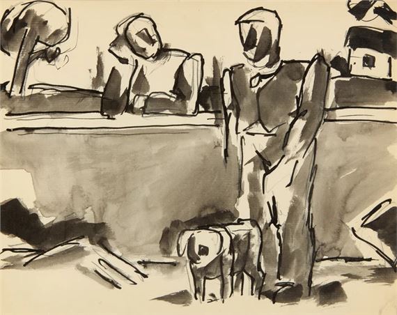 Conversation Over the Wall by Josef Herman, 1959-60
