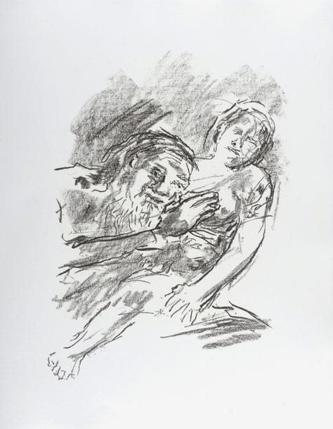 Artwork by Oskar Kokoschka, Lear with Cordelia in his arms, Made of Lithograph on handmade Crisbrook paper