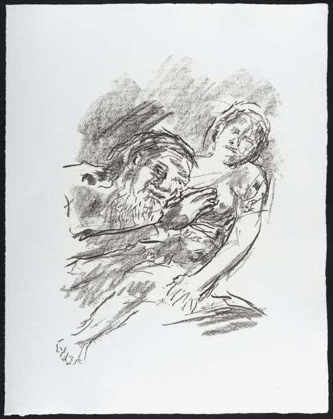 Artwork by Oskar Kokoschka, Lear with Cordelia in his arms, Made of Lithograph on handmade Crisbrook paper