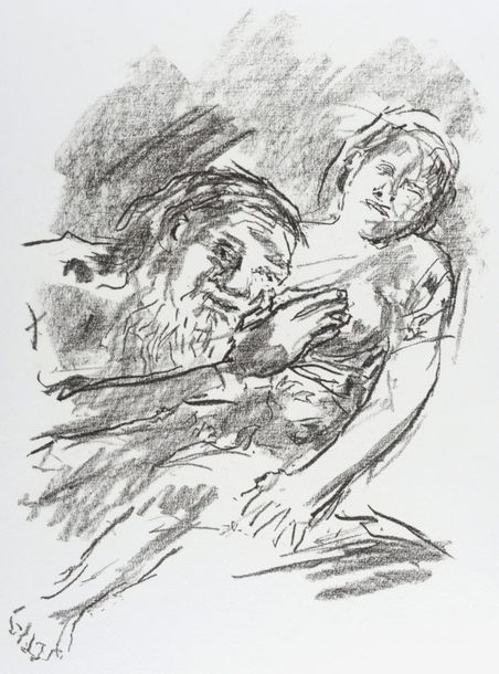 Artwork by Oskar Kokoschka, Lear with Cordelia in his arms, Made of Lithograph on handmade Crisbrook paper