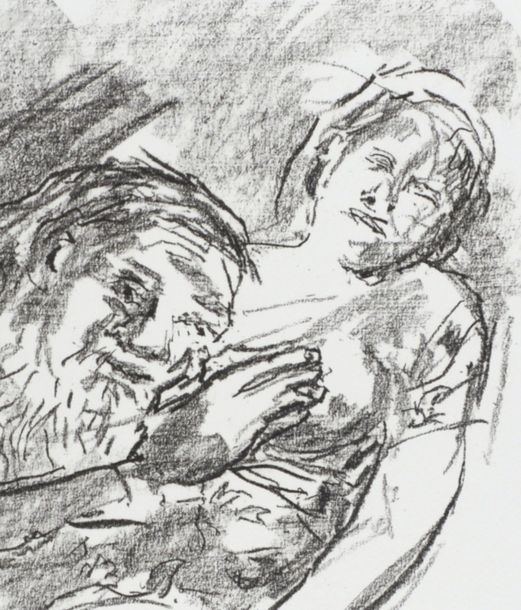 Artwork by Oskar Kokoschka, Lear with Cordelia in his arms, Made of Lithograph on handmade Crisbrook paper