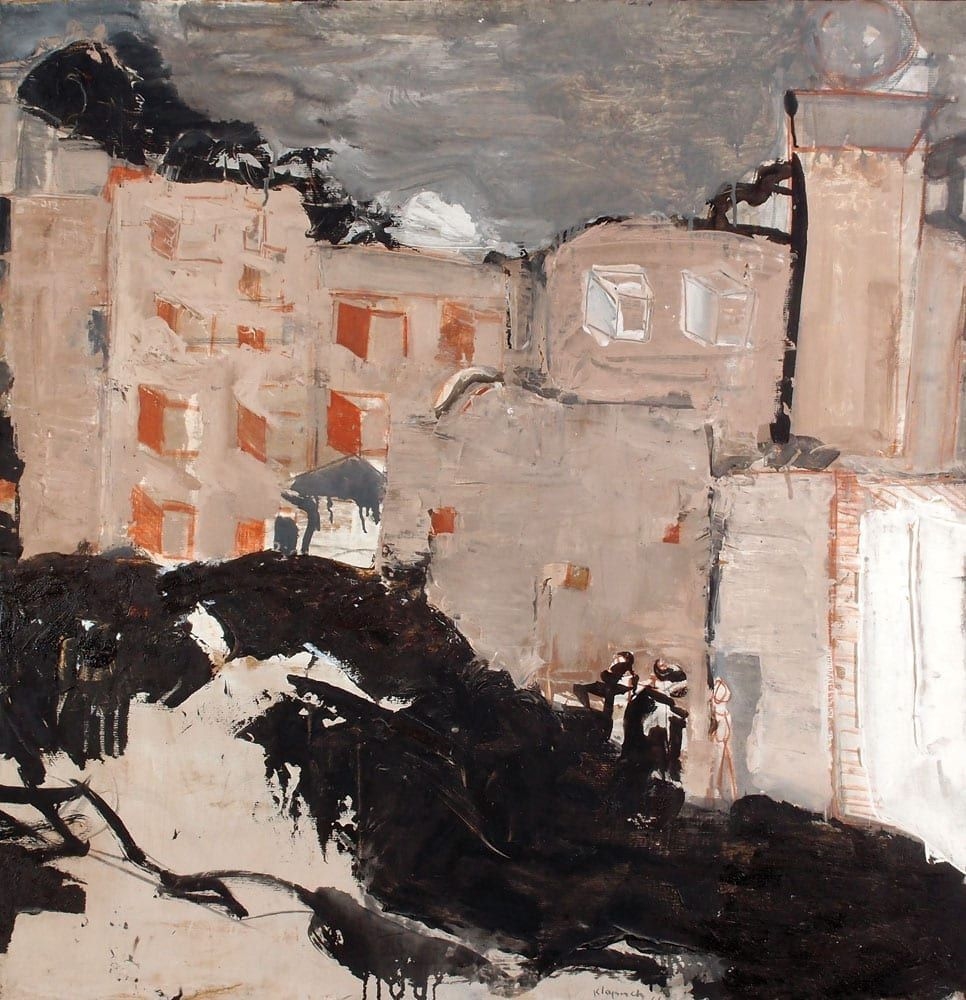 Artwork by Liliane Klapisch, Houses in Jerusalem, Made of Oil On Paper Laid Down On Canvas