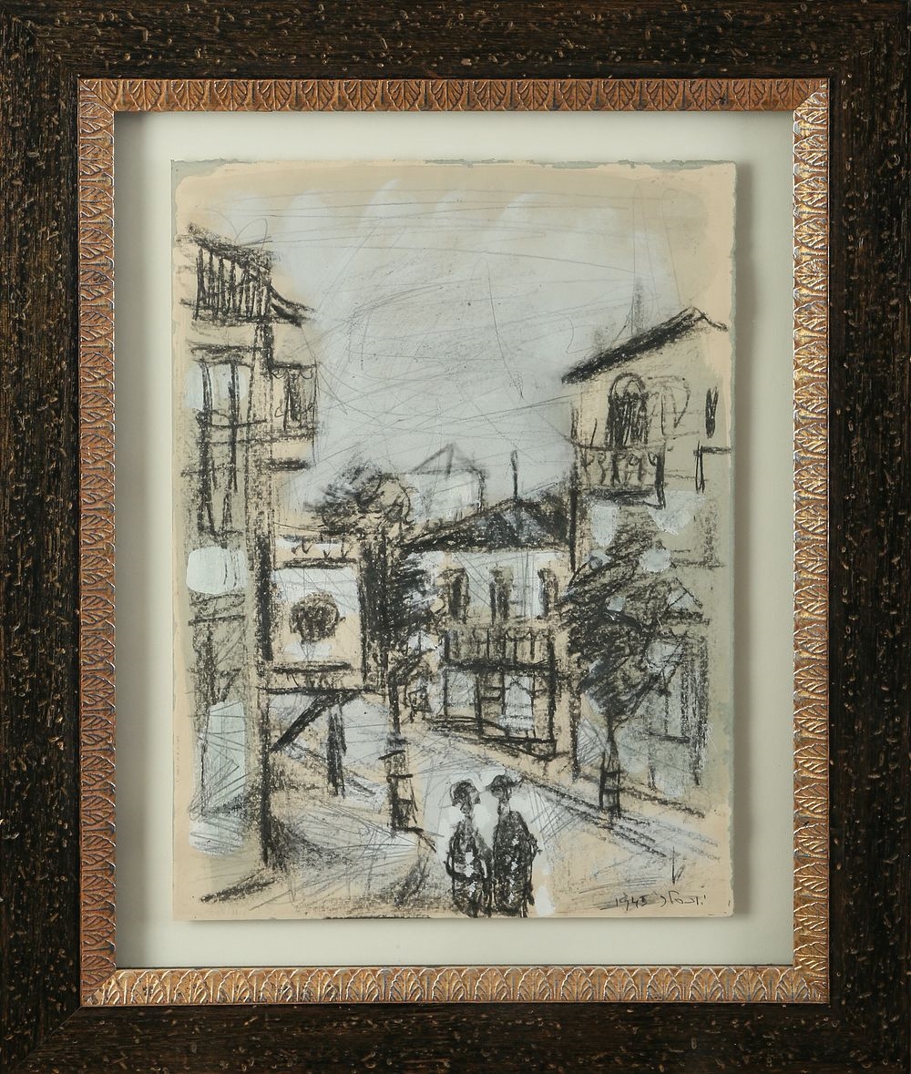 Artwork by Jacob Wexler, Figures in the Street, Made of Gouache And Charcoal On Paper