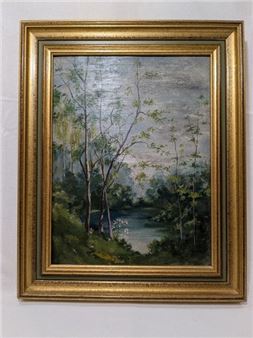 Paysage au lac - Marcelle Bulier