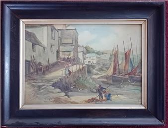 watercolour of coastal village - J. K. Broad