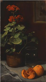 Stillleben mit Pelargonie und Orangen - Emil Pirchan the Elder